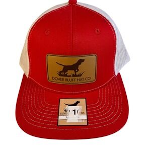 Dover Bluff Hat Co Red White Mesh Trucker Hat Snapback Hunting Dog Patch Cap